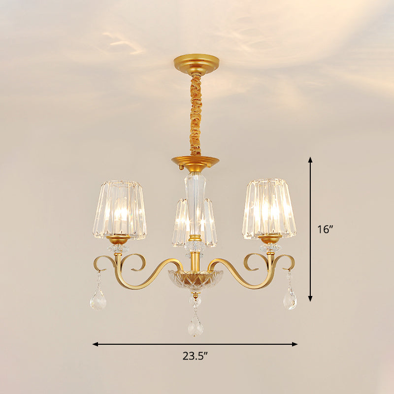 Conical Crystal Hanging Chandelier Traditional 3/6 Heads Dining Room Ceiling Light in Gold