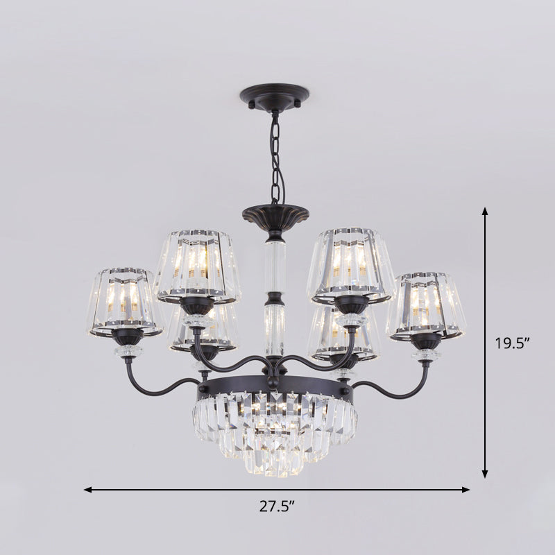 K9 Crystal Tapered Ceiling Light Simple 9 Heads Dining Room Chandelier Lighting Fixture in Black