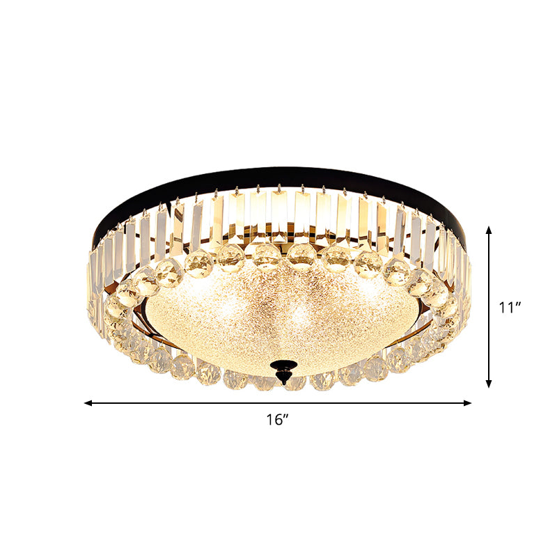 Minimalist Dome Flush Mount 5 Bulbs Textured Glass Flush Light Fixture in Black with Crystal Accent