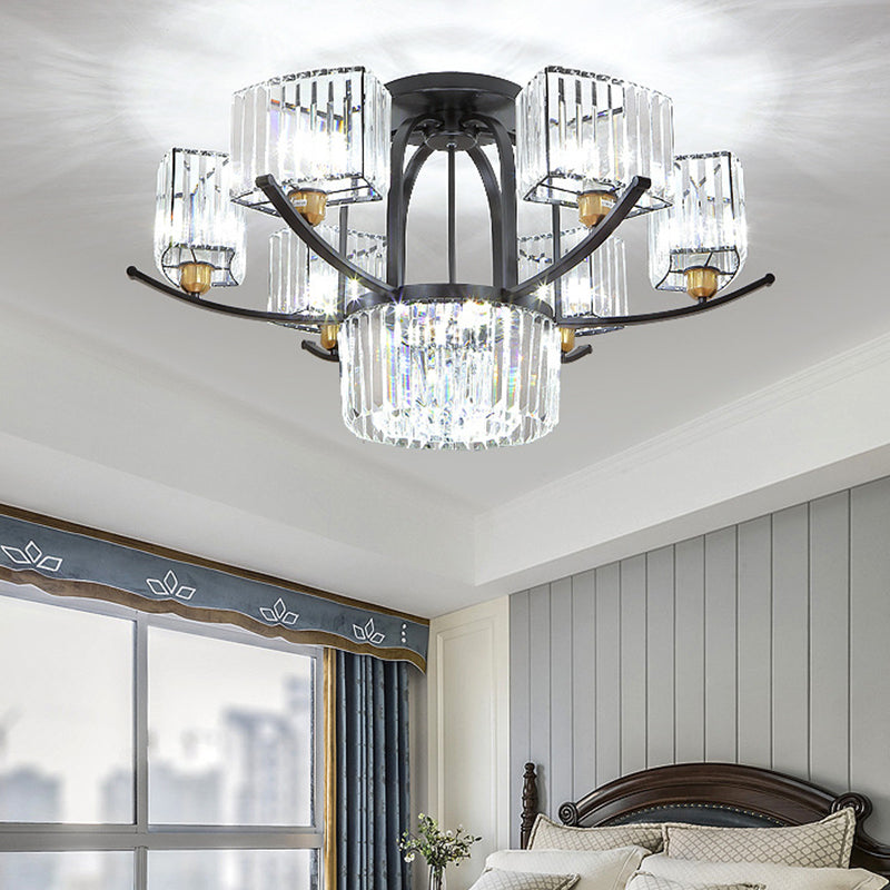 9/12 Cabezas Semi Flush Modernism Sputnik Block de cristal Flexión de luz en negro