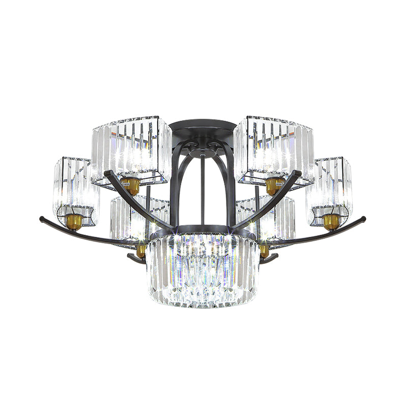 9/12 Cabezas Semi Flush Modernism Sputnik Block de cristal Flexión de luz en negro