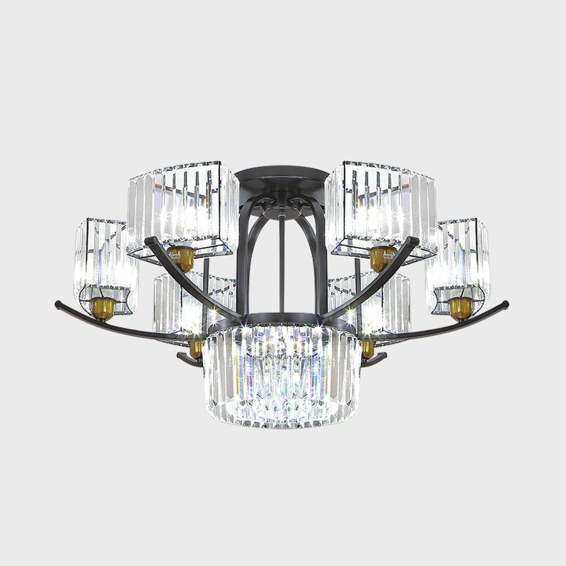 9/12 Cabezas Semi Flush Modernism Sputnik Block de cristal Flexión de luz en negro