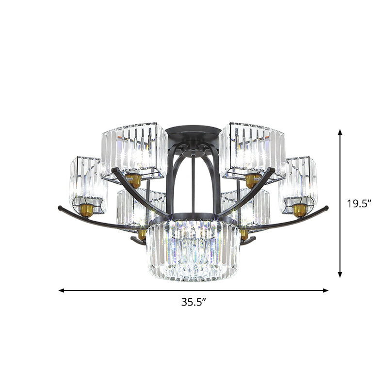 9/12 Cabezas Semi Flush Modernism Sputnik Block de cristal Flexión de luz en negro