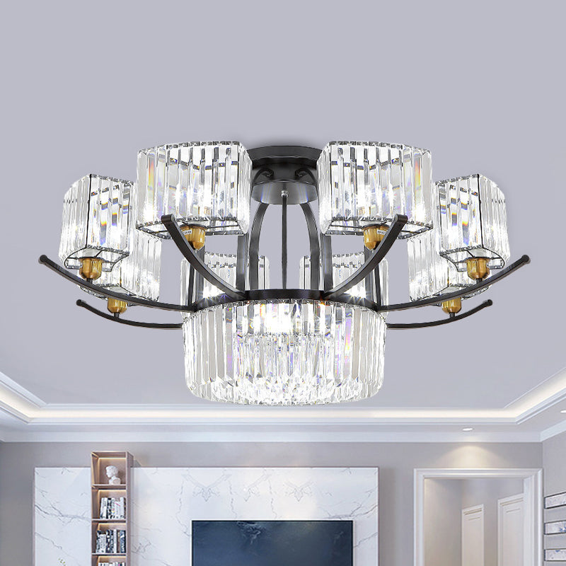 9/12 Cabezas Semi Flush Modernism Sputnik Block de cristal Flexión de luz en negro