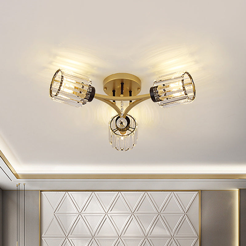 K9 Crystal Gold Flushmount Cilindrical 3/6 Heads Contemporary Semi Flush Mount Light Fecture