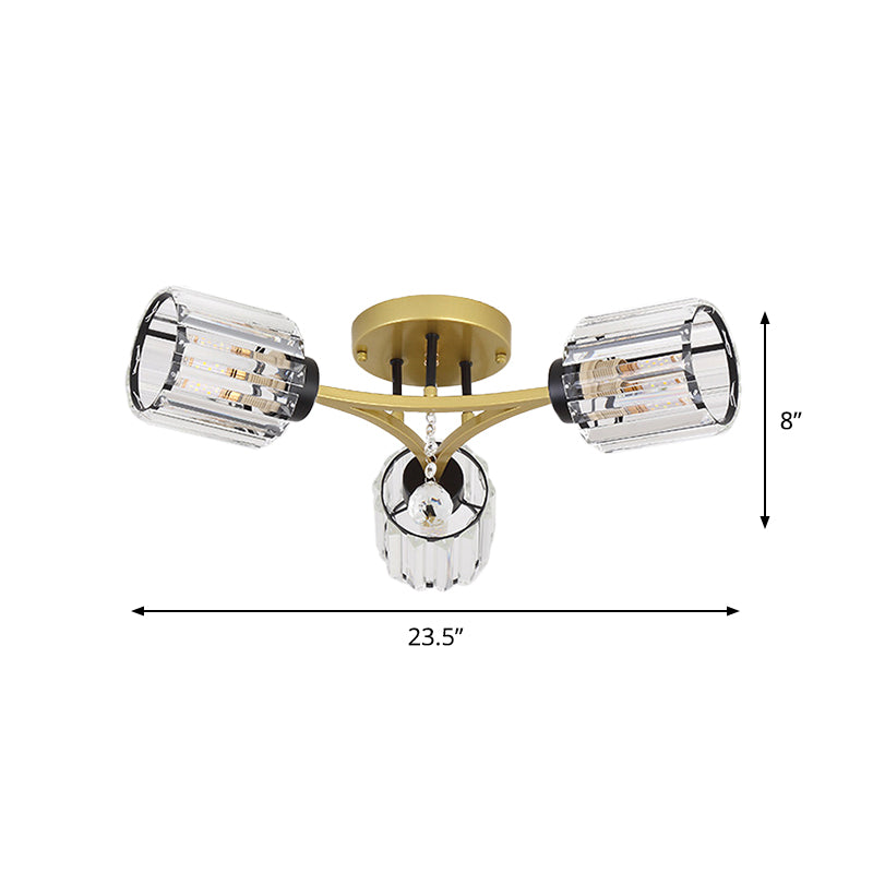 K9 Crystal Gold Flushmount Cilindrical 3/6 Heads Contemporary Semi Flush Mount Light Fecture