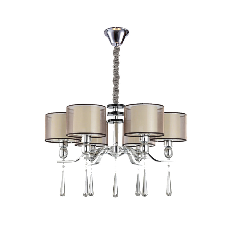 6 ampoules Cylindre lustre Lumière Rustique Chrome Tissure Éclairage pendentif avec chute en cristal