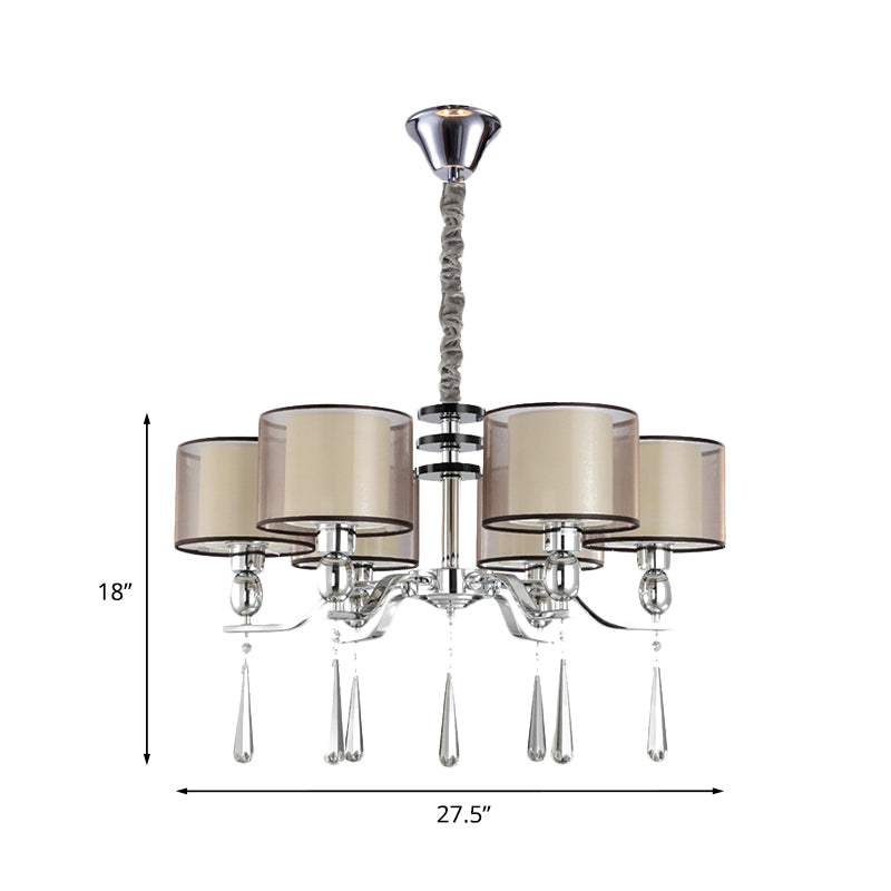 6 ampoules Cylindre lustre Lumière Rustique Chrome Tissure Éclairage pendentif avec chute en cristal