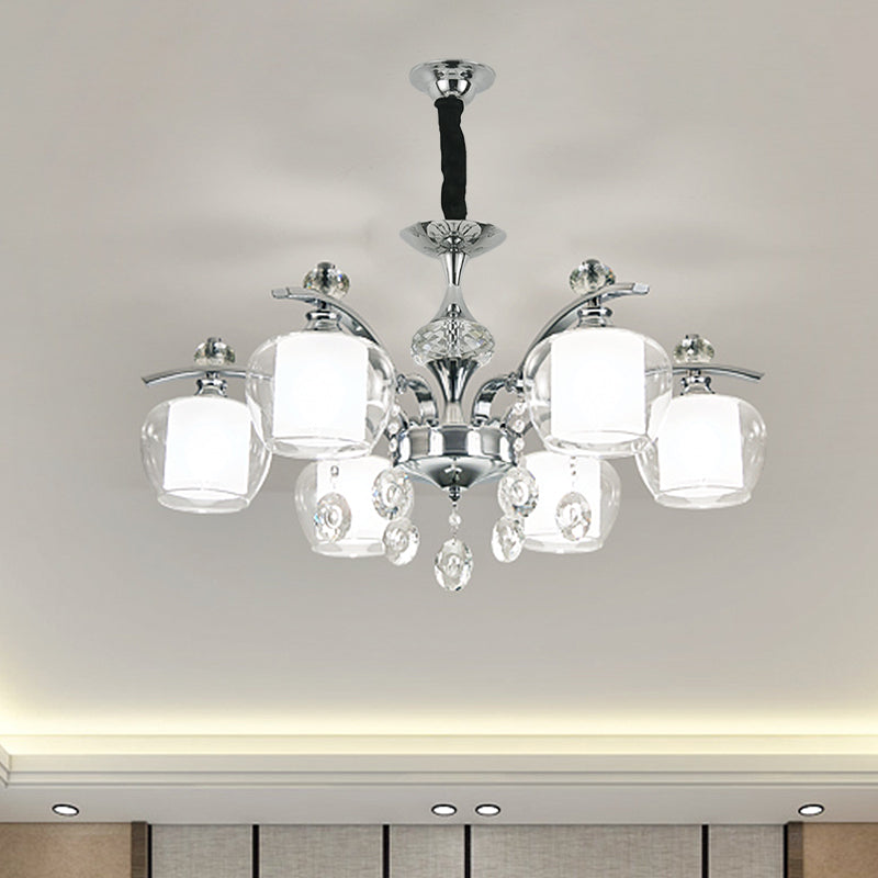 Chrome Sputnik Hanging Chandelier Modern Clear Glass 6-Light Bedroom Pendant with Crystal Drop