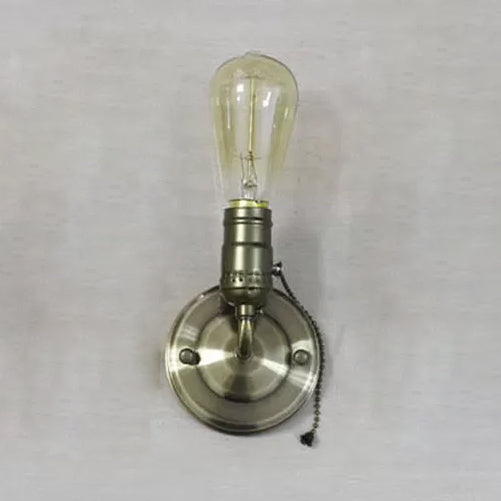 1 Light Wall Sconce Industrial Vintage Open Bulb Metal Wall Lighting with Pull Chain in Black/Silver for Bedroom