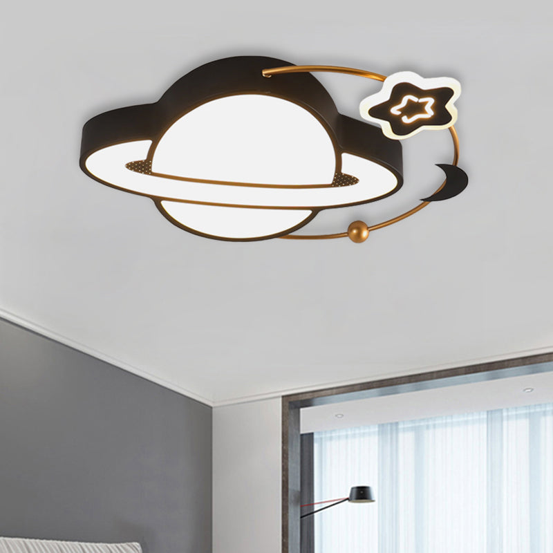 Acrylic Planet Flush Mount Lighting Modern LED Black Ceiling Light Fixture with Moon and Star Design