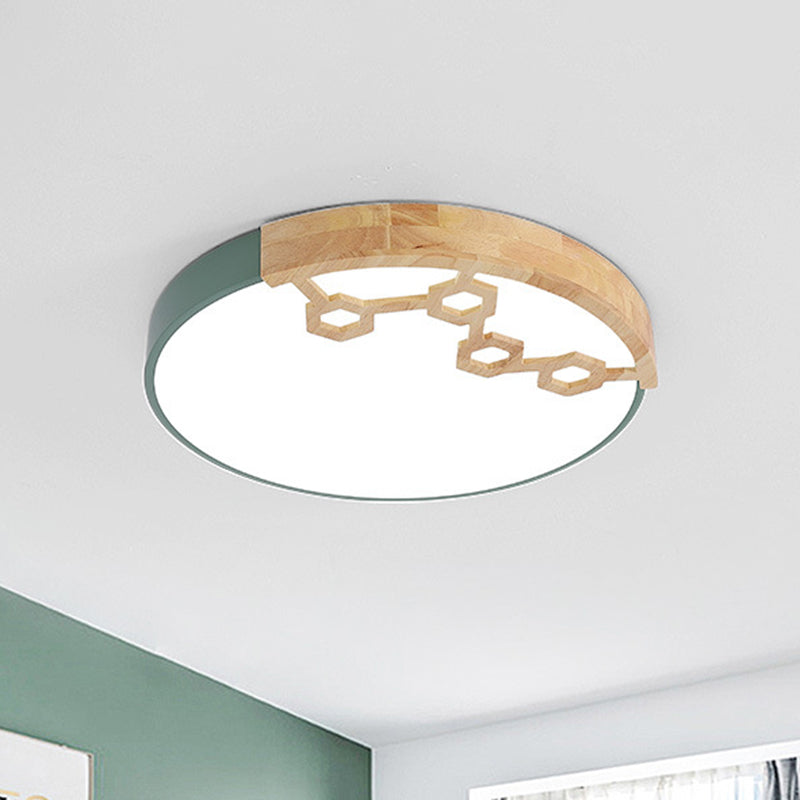 Acrylic Circle Flush Ceiling Light Simple LED Flush Mount Spotlight with Wood Design in Grey/White/Green