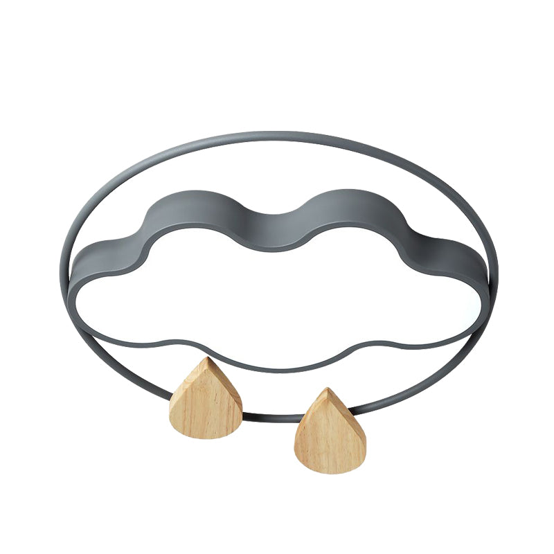 Cloud Bedroom Ceiling Lighting Acrylic LED Simplicity Flush Mount with Wood Raindrop in Grey/White/Green