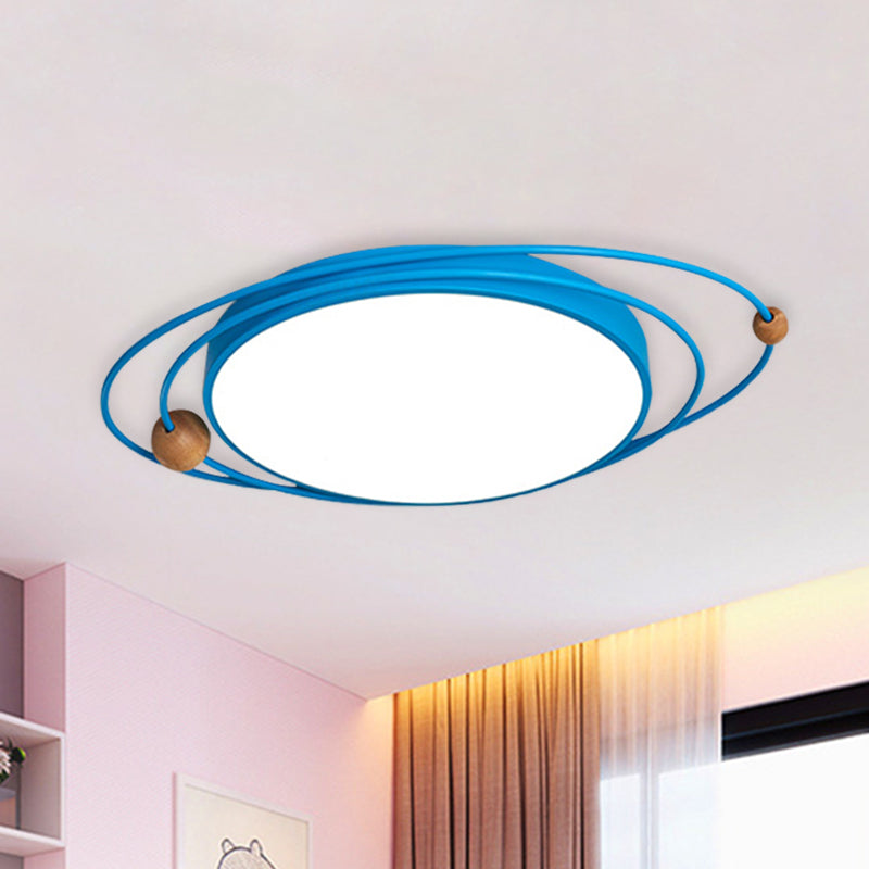 Acrylic Ring Ceiling Light Nordic LED Flush Mount Lighting Fixture with Wood Ball in Grey/White/Blue