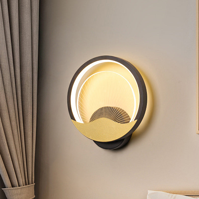 Ring Bed SCONCE METALLISCHE LED Modern wandlamp met een paneelacrylschaduw in zwart-goud/wit-goud, wit/warm licht