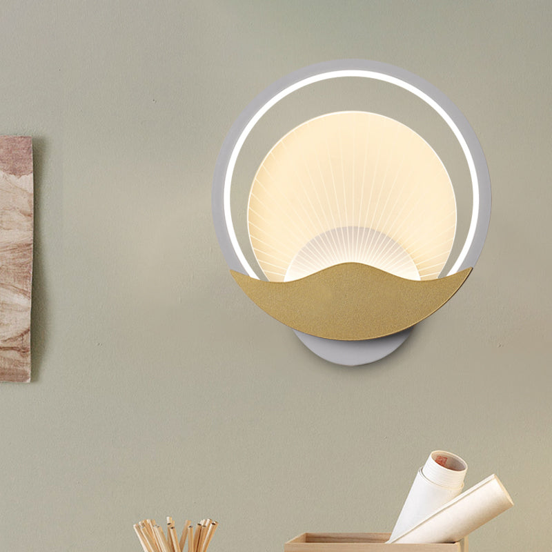 Ring Bed SCONCE METALLISCHE LED Modern wandlamp met een paneelacrylschaduw in zwart-goud/wit-goud, wit/warm licht