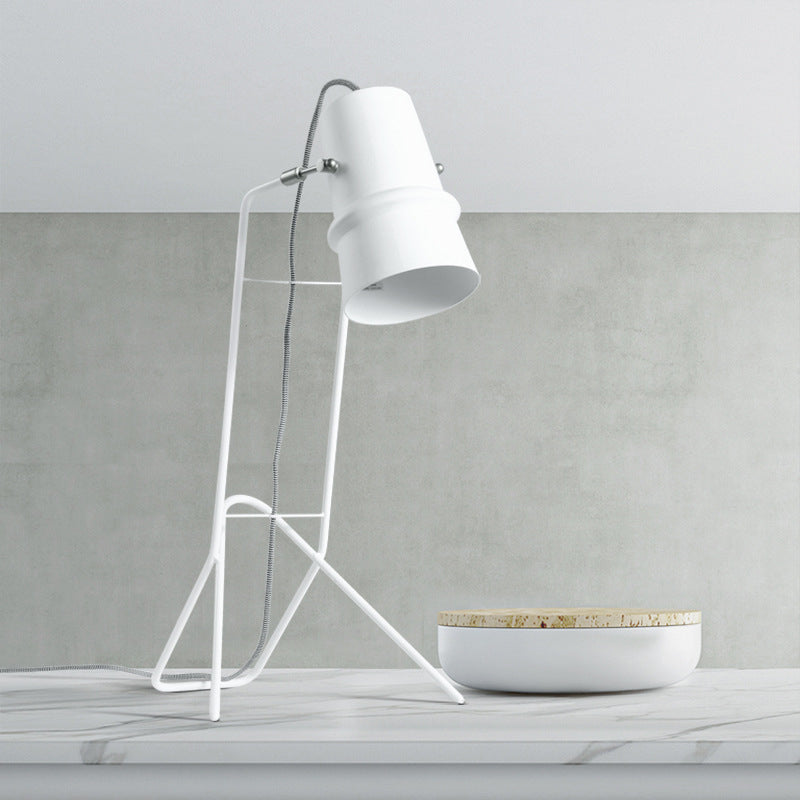 Cup Shape Table Lighting Minimalism Metallic Single White Finish Desk Lamp with Frame Base for Bedroom