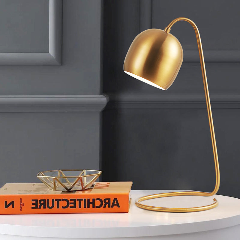 Brass Finish Dome Small Desk Light Postmodern Single Metallic Night Table Lamp with Ring Base