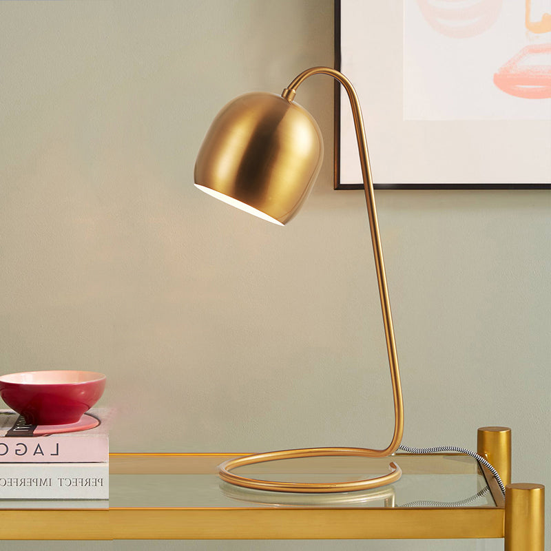 Brass Finish Dome Small Desk Light Postmodern Single Metallic Night Table Lamp with Ring Base