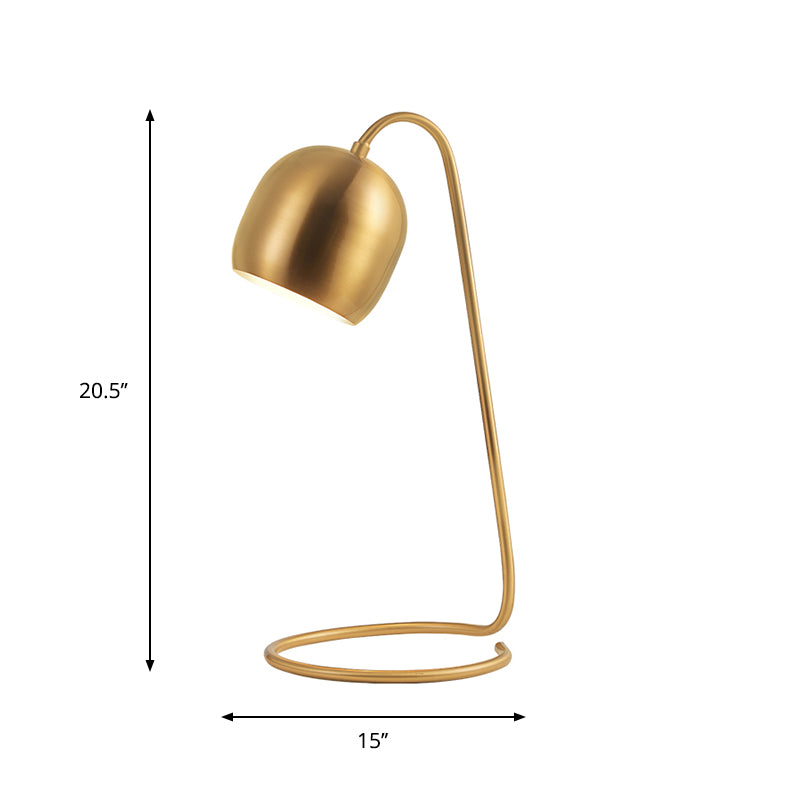 Brass Finish Dome Small Desk Light Postmodern Single Metallic Night Table Lamp with Ring Base