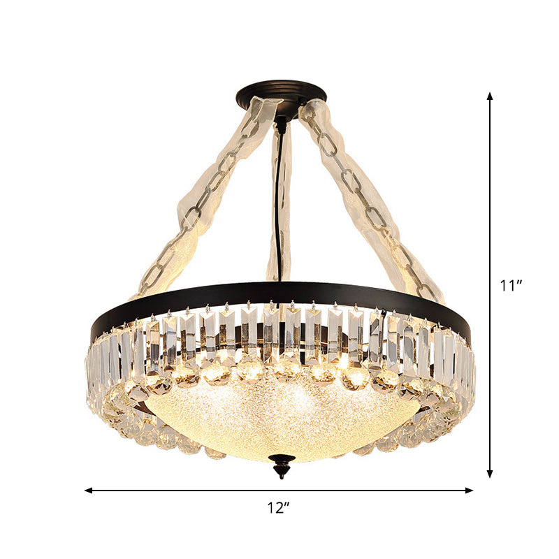 4-head kristal hangend licht traditionele zwarte kom eetkamer kroonluchter met mat glazen schaduw