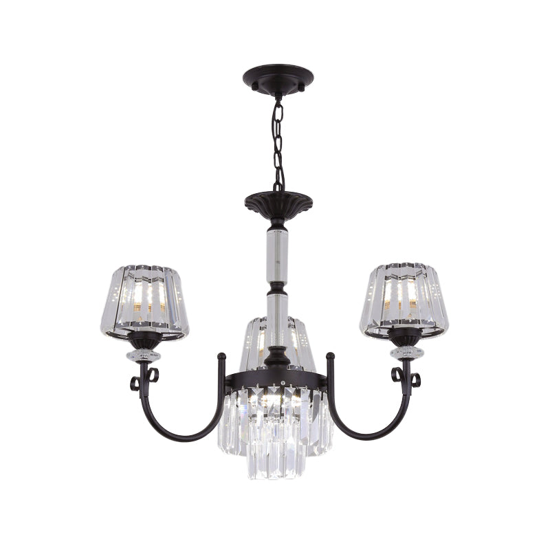 Tapered Crystal Suspension Light Modern 3/6 Heads Dining Room Chandelier Lamp in Black