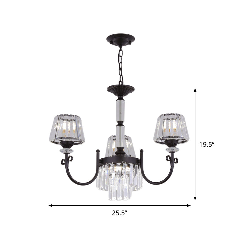 Tapered Crystal Suspension Light Modern 3/6 Heads Dining Room Chandelier Lamp in Black