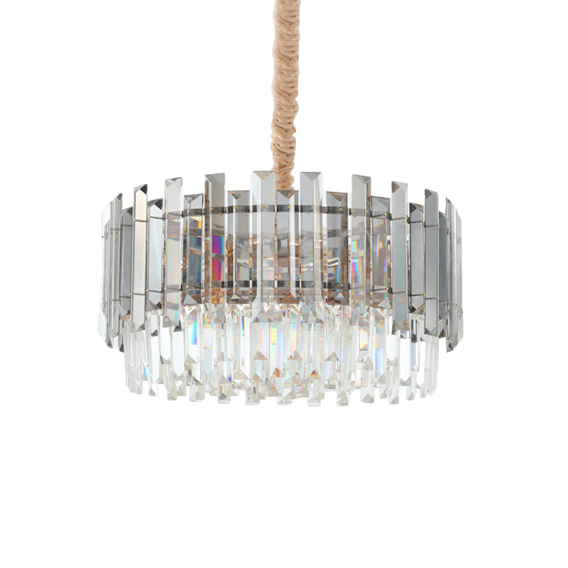 Dual-Layered Dining Room Chandelier Modernist Clear and Smoke Gray Crystal 9-Bulb Gold Pendant