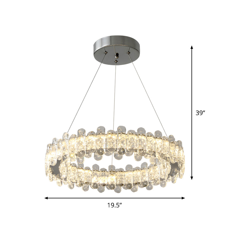 Modernism Circle Pendant Chandelier Clear K9 Crystal LED Hanging Ceiling Light in Chrome