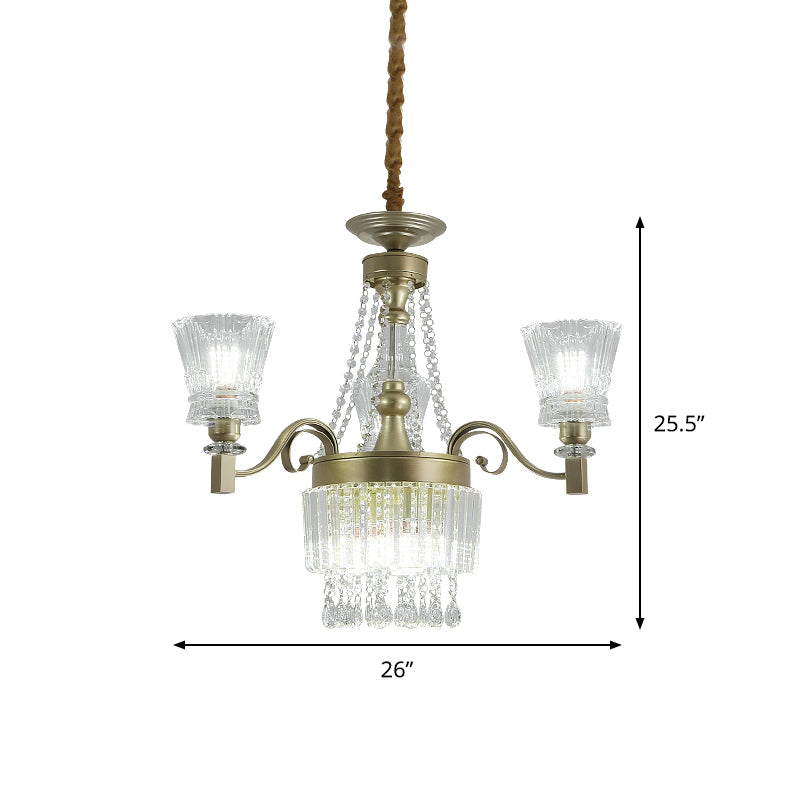 Modern Conical Pendant Lamp 6/9-Head Clear Crystal Chandelier Light Fixture in Gold for Bedroom
