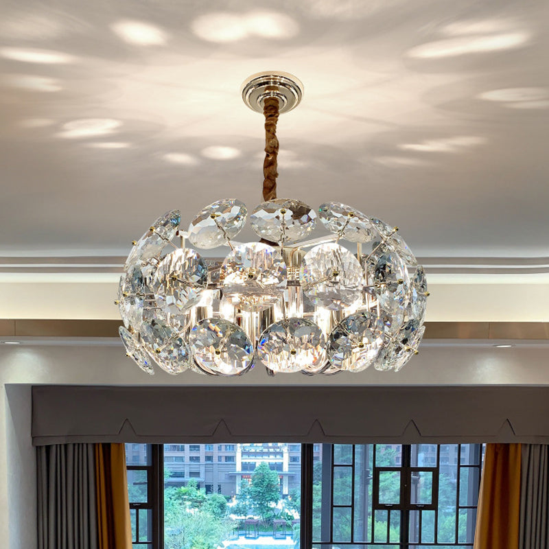Clear Crystal Round Hanging Pendant Minimalism 8 Heads Bedroom Ceiling Chandelier