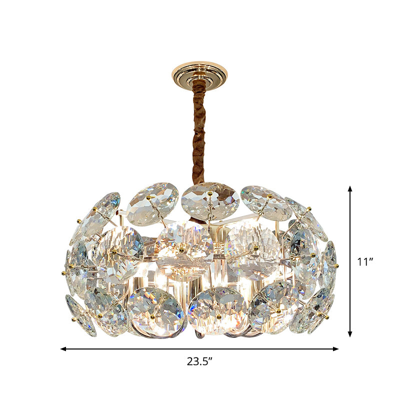 Clear Crystal Round Hanging Hanging Minimalisme 8 Heads slaapkamer plafond kroonluchter