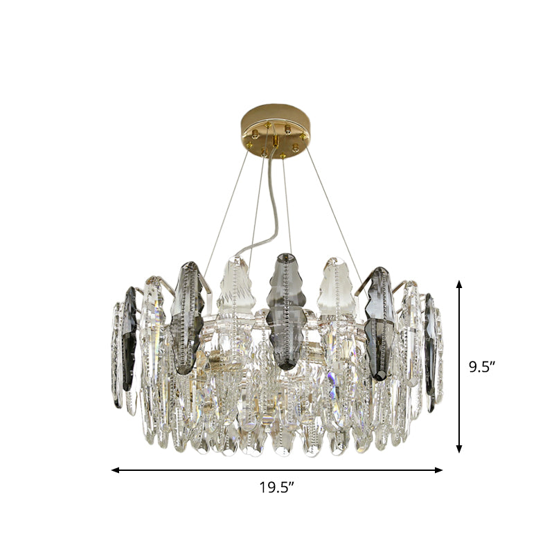 Modernist 2 Tiers Suspension Lighting 6 Heads Clear and Smoke Gray Crystal Chandelier Light
