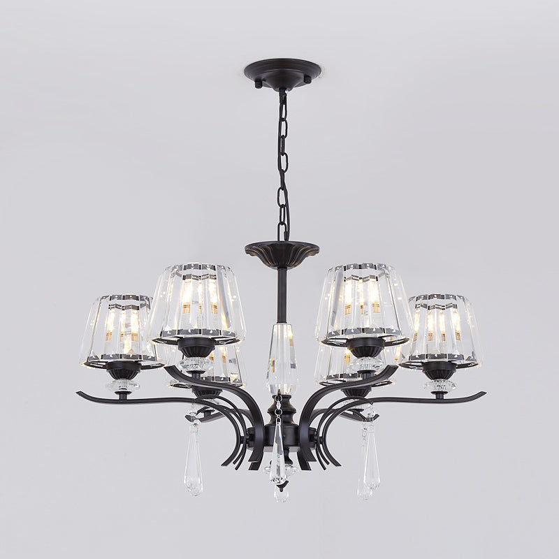 Crystal Block Cone Chandelier Modernism 3/6-Bulb Bedroom Ceiling Suspension Lamp in Black