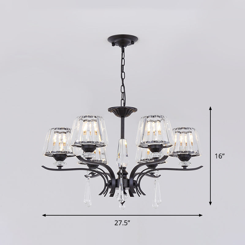 Crystal Block Cone Chandelier Modernism 3/6-Bulb Bedroom Ceiling Suspension Lamp in Black