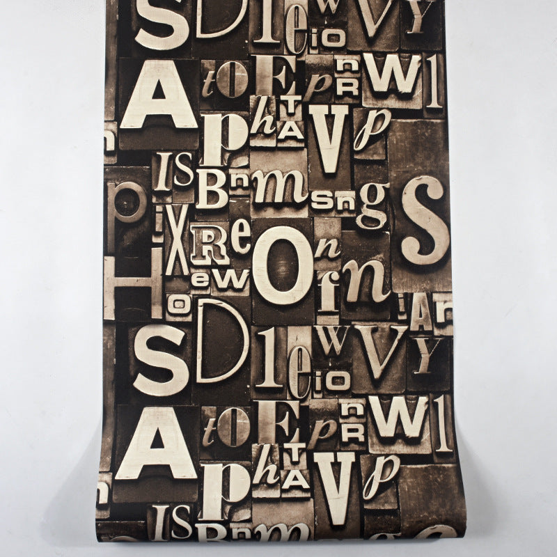 Dark Brown Retro 3D Effect English Letters of Irregular Patterns Wallpaper, Non-Pasted, 20.5 in x 31ft