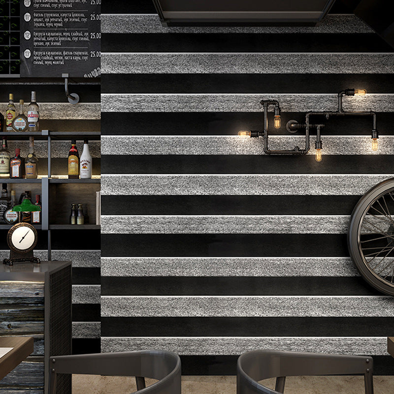 Black and Grey Simple Horizontal Stripes 33' by 20.5" Non-Pasted Stain-Resistant Wallpaper