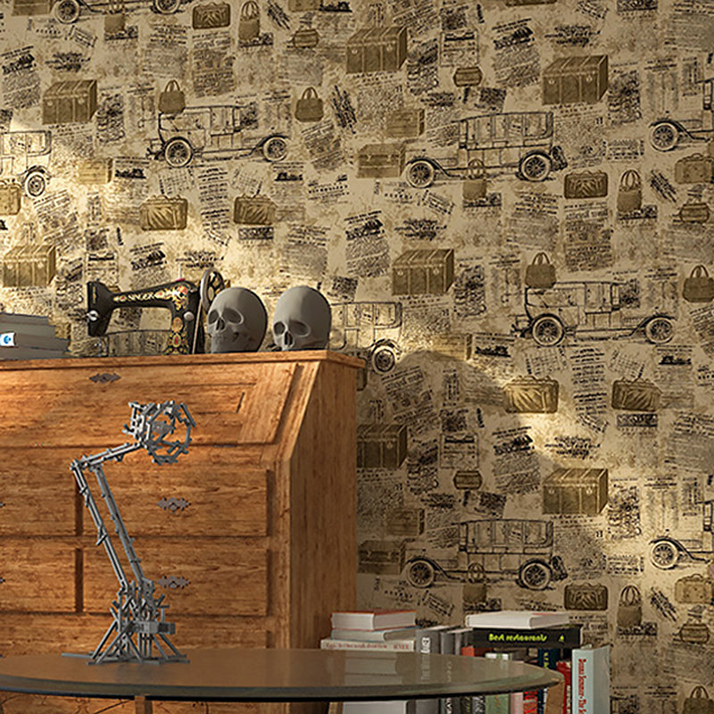 Black and Brown English Letters and Carriage Cart Waterproof Non-Pasted Wallpaper, 33' x 20.5"