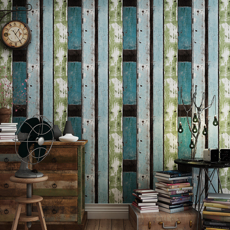 Simple Nostalgic Vertical Wood  and  Inserted Stone Wallpaper, Non-Pasted