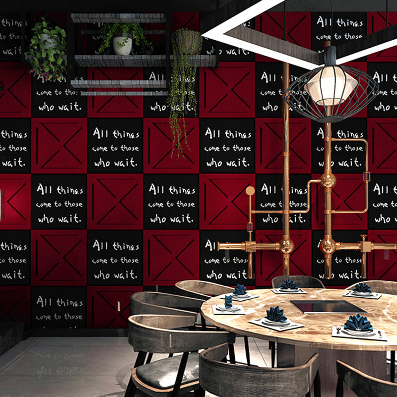 Coffee and Dress Shop Wallpaper Red and Black Square Box with English Phrases Design, 20.5" by 31', Non-Pasted