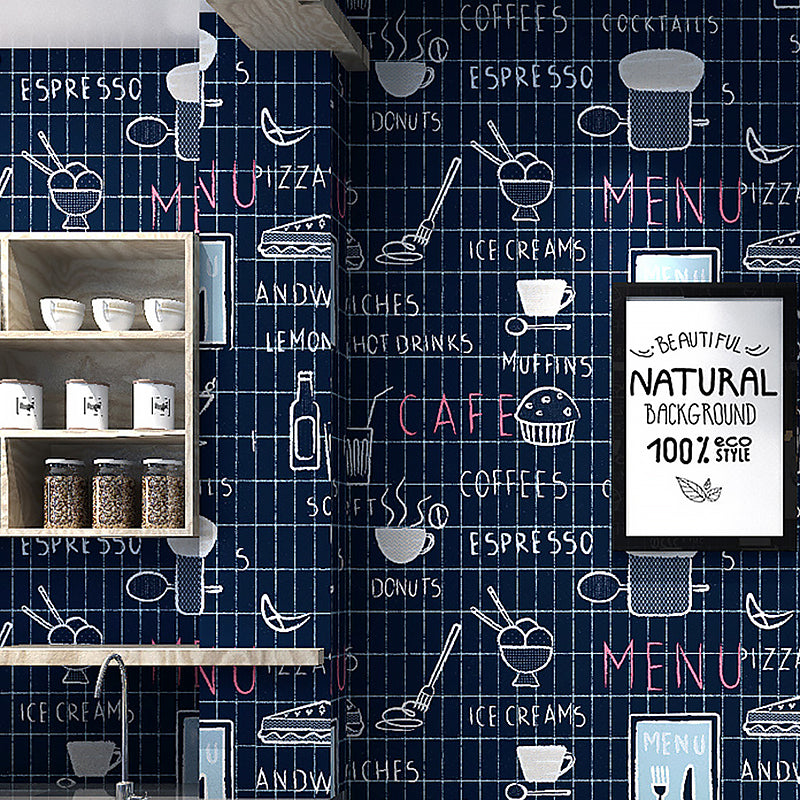 Non-Pasted Food and Drinks Wallpaper 20.5" by 31' Retro Graffiti Wall Decor for Cafe