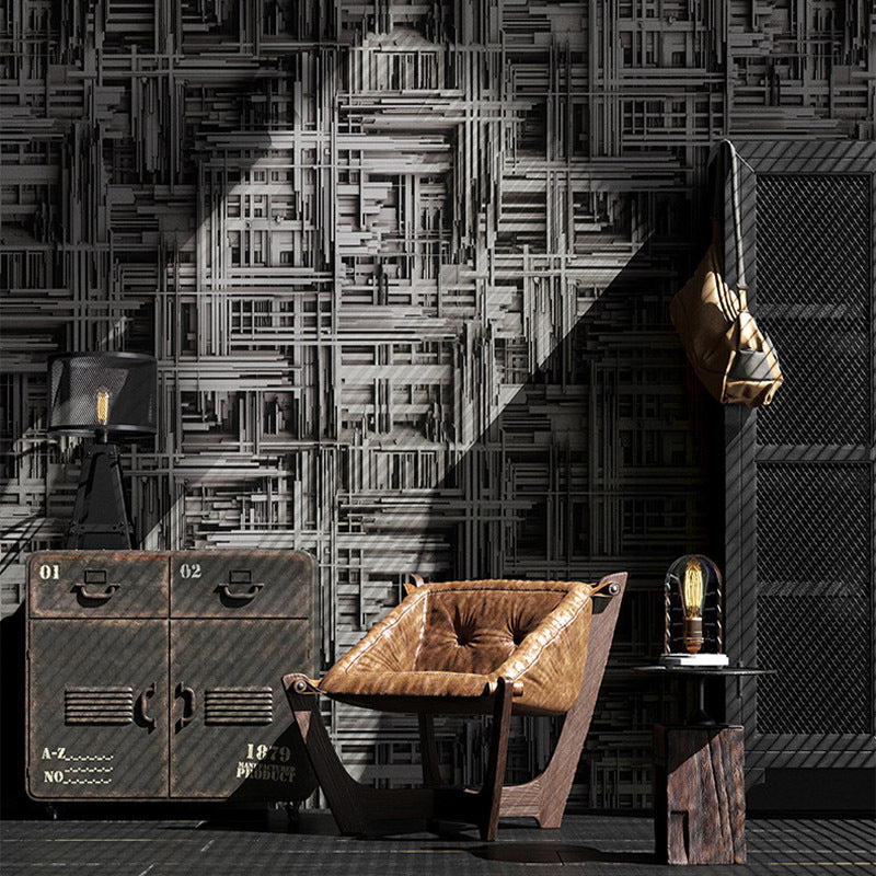 Industrial Grey  Metallic Wallpaper 3D Print 57.1 sq ft. Non-Pasted Decorative Wall Covering
