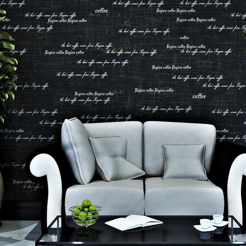 Coffee Shop Wallpaper with English Letters Design, 21-inch x 33-foot, Non-Pasted