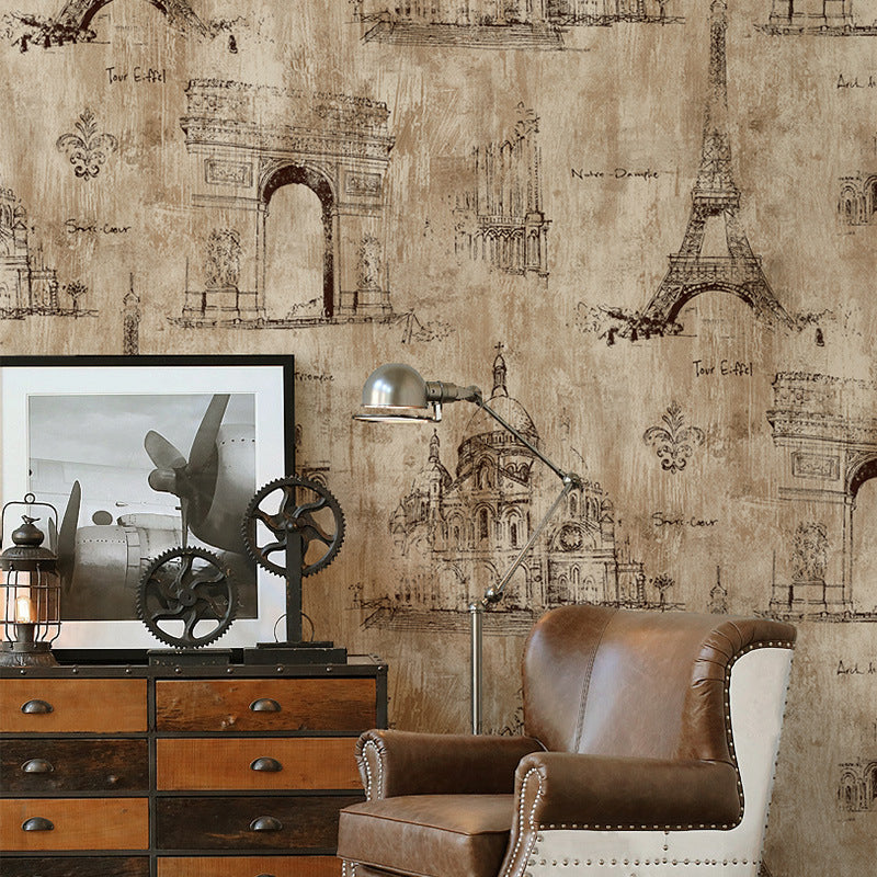 Vinyl Decorative Eiffel Tower Wallpaper Nordic Old Buildings Wall Decor, 21-inch x 33-foot