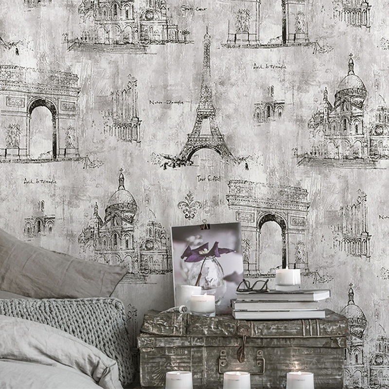 Vinyl Decorative Eiffel Tower Wallpaper Nordic Old Buildings Wall Decor, 21-inch x 33-foot