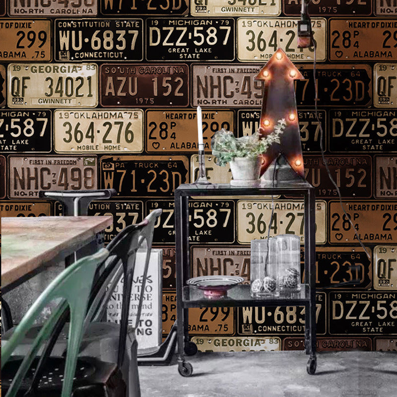 Industrial Wallpaper with European Car Plates and Numbers, 21"W x 33'L, Non-Pasted