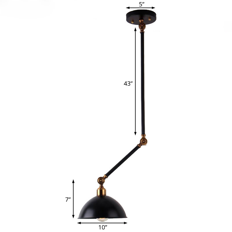 1 Bulb Dome Ceiling Light Retro Style Black Metal Suspended Lamp with Swing Arm over Table