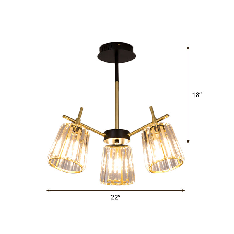 3/6-Light Semi Flush Minimalism Bedroom Flush Mount with Conical Crystal Block Shade in Gold