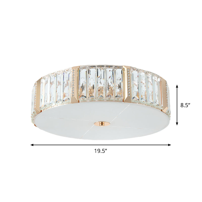Gold 6 Bulbs Flush Light Fixture Modern Faceted Crystal Drum Flush Mount Lighting for Bedroom