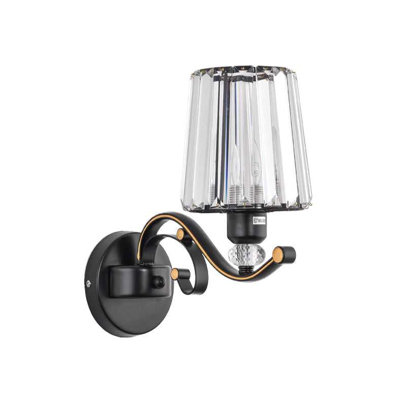 1/2-Bulb Tapered Sconce Lamp Modern Black Crystal Block Wall Light Fixture for Living Room